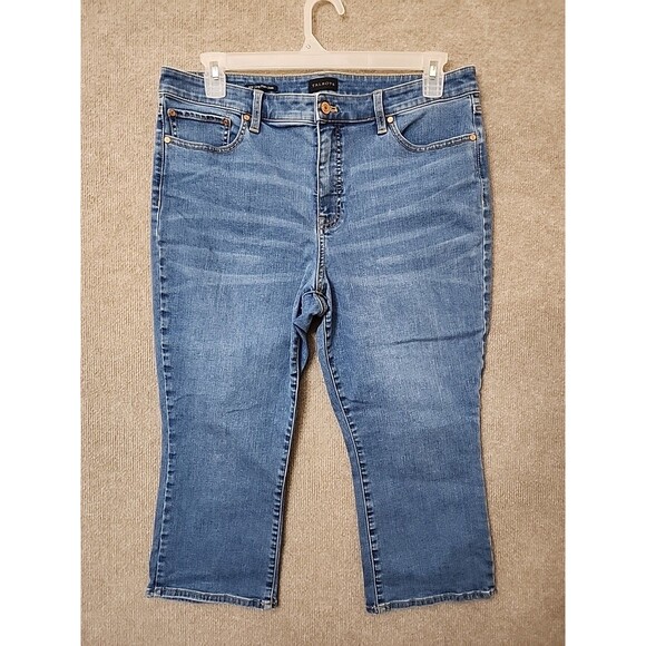 Talbots Crop Flare Jeans Womens 16 Petite Blue Medium Wash Stretch - Picture 1 of 9